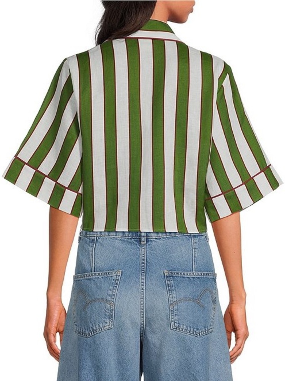 FARM Rio Green Palm Embroidered Linen Stripes Self-Tie Cropped Top Size XL NWT - Picture 4 of 16